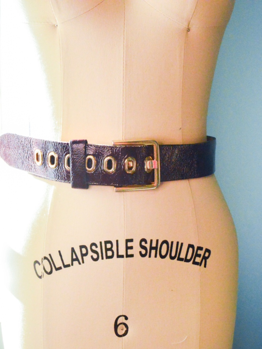 Burgundy Reddish Brown Vintage Genuine Patent Leather Crinkle Waist Belt 80s S-M